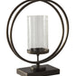 Round Metal Candle Holder with Rectangular Base, Brown and Clear By Casagear Home