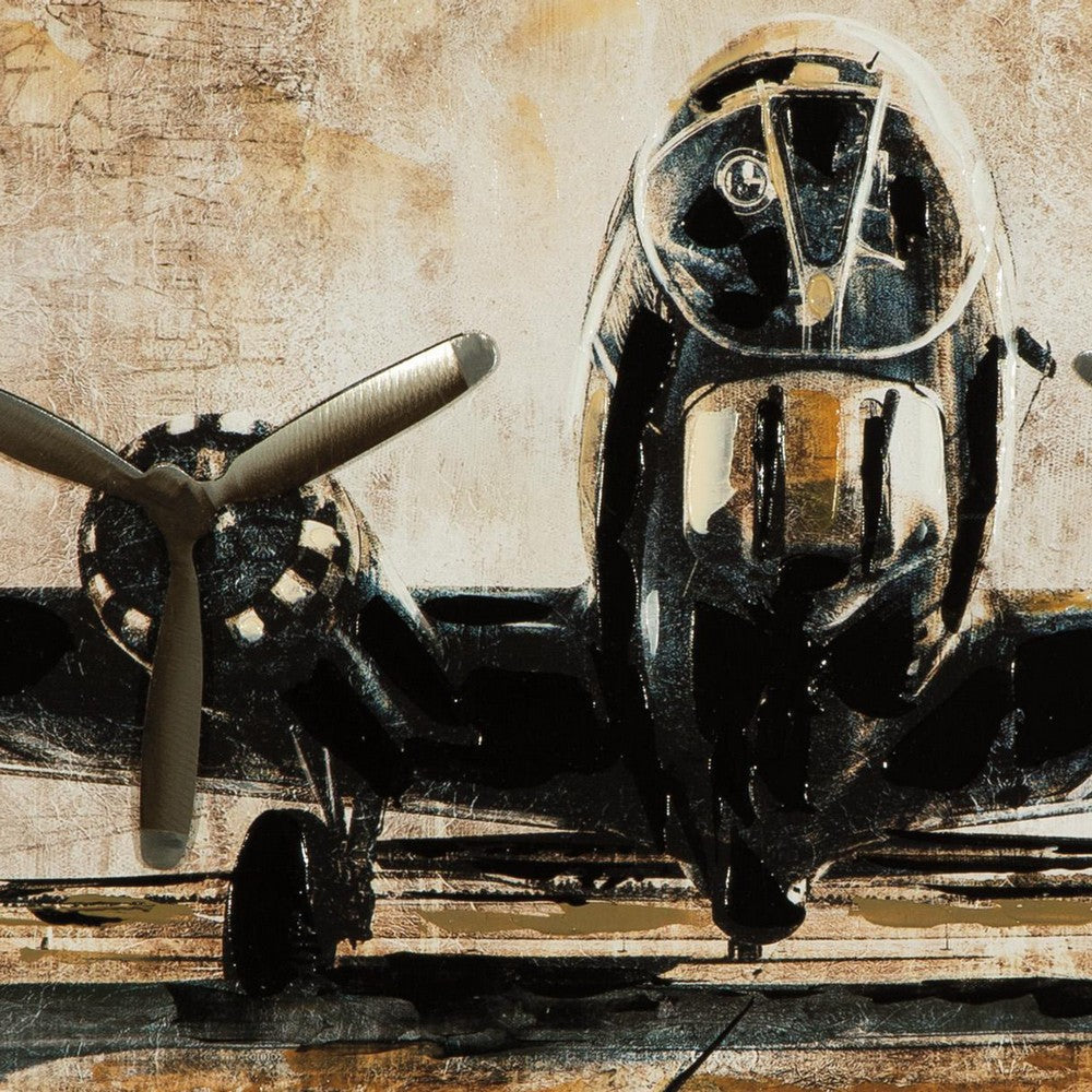 Gallery Wrapped Canvas Wall Art with Airplane Print Brown and Black By Casagear Home BM209415