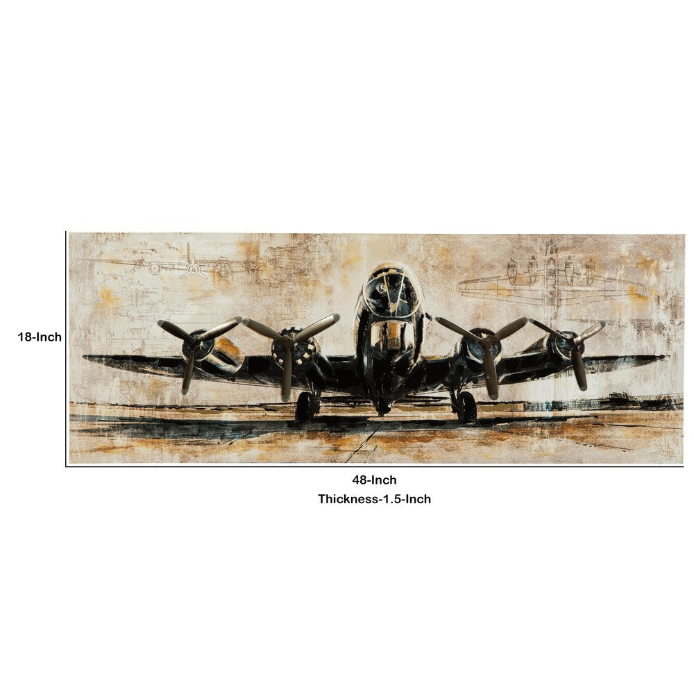 Gallery Wrapped Canvas Wall Art with Airplane Print Brown and Black By Casagear Home BM209415