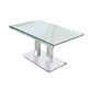 Metal and Glass Dining table with Dual Post Pedestal base, Chrome By Casagear Home