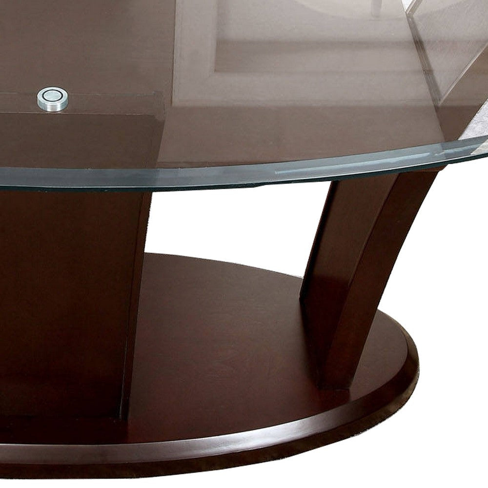 Wooden Dining Table with Glass Top and Flared Pedestal Base Brown By Casagear Home BM209532