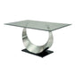 Metal and Glass Dining Table with Unique U Shape Pedestal Base, Chrome and Black By Casagear Home