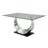 Metal and Glass Dining Table with Unique U Shape Pedestal Base, Chrome and Black By Casagear Home