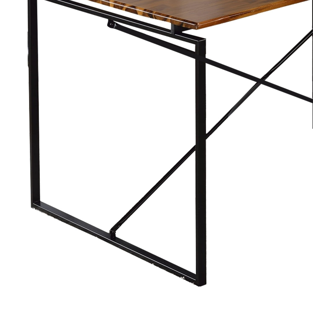 47 Wood Top Dining Table with Metal Base Black and brown By Casagear Home BM209583