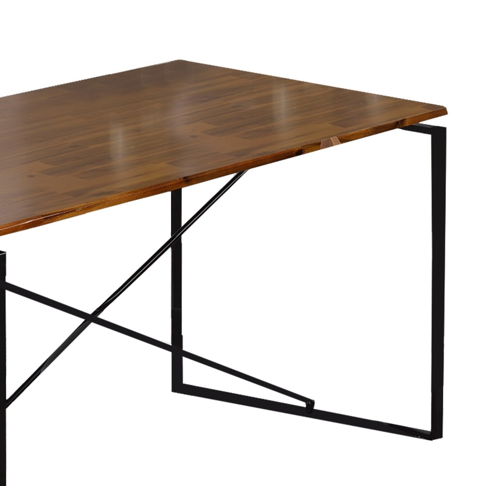 47 Wood Top Dining Table with Metal Base Black and brown By Casagear Home BM209583