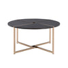 Coffee Table with X Shaped Metal Base and Round Wooden Top Gold and Gray By Casagear Home BM209590