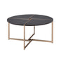 Coffee Table with X Shaped Metal Base and Round Wooden Top, Gold and Gray By Casagear Home