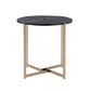 End Table with X Shaped Metal Base and Round Wooden Top Gold and Gray By Casagear Home BM209591