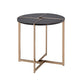 End Table with X Shaped Metal Base and Round Wooden Top Gold and Gray By Casagear Home BM209591