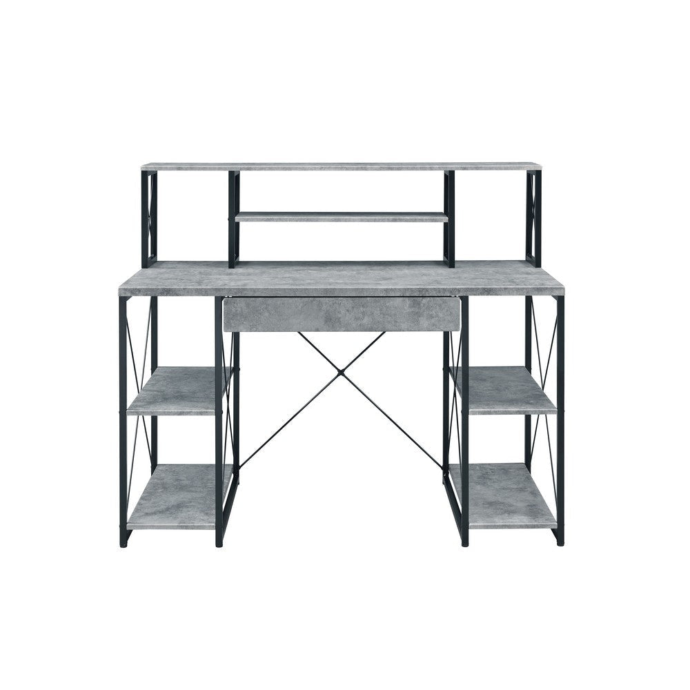 Metal Desk with 4 Open Bottom Shelves and Bookcase Hutch Gray and Black By Casagear Home BM209610