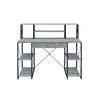 Metal Desk with 4 Open Bottom Shelves and Bookcase Hutch Gray and Black By Casagear Home BM209610