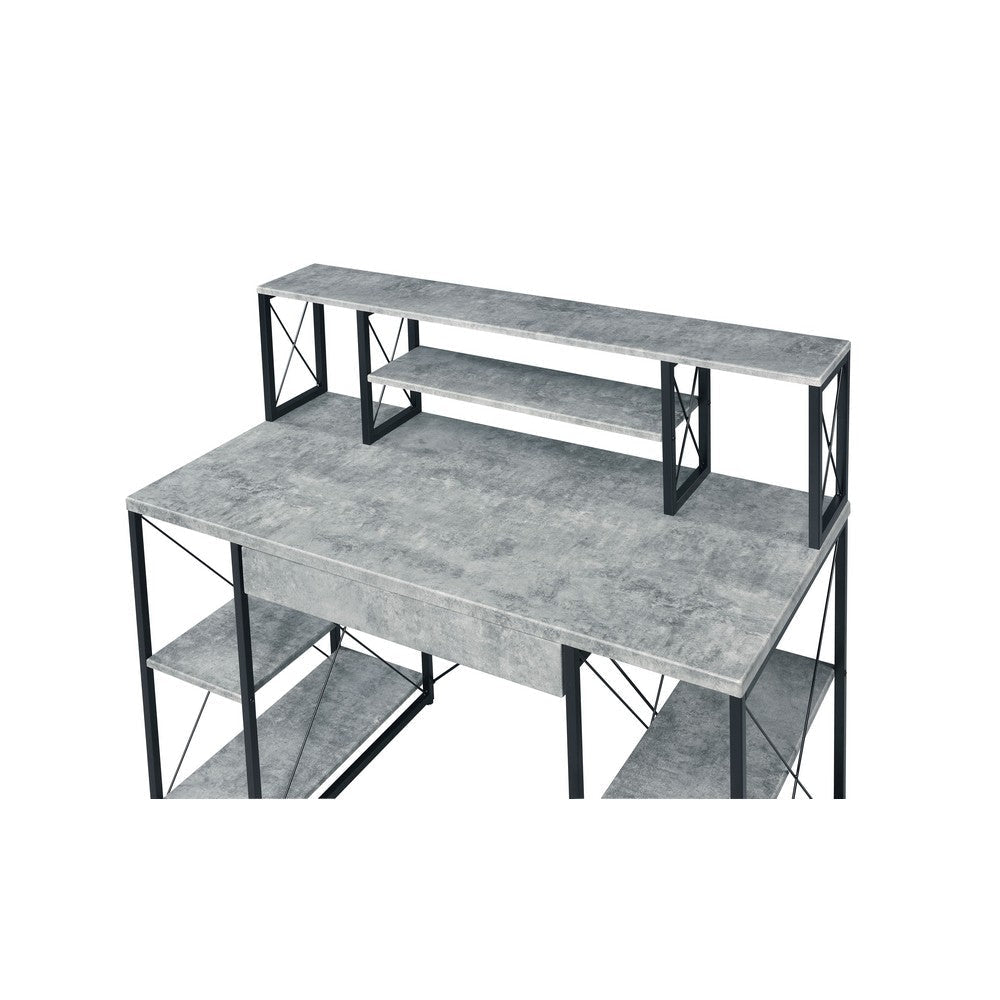 Metal Desk with 4 Open Bottom Shelves and Bookcase Hutch Gray and Black By Casagear Home BM209610