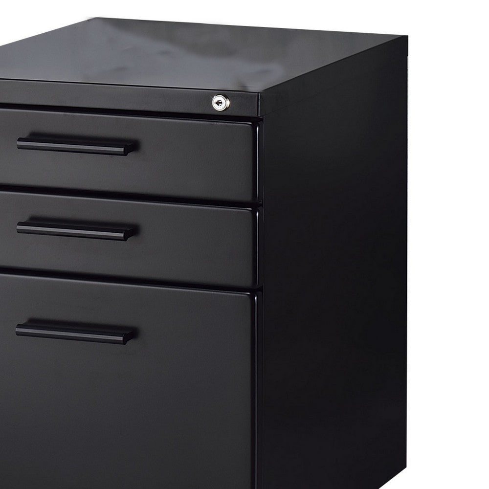 Contemporary Style File Cabinet with Lock System and Caster Support Black By Casagear Home BM209615