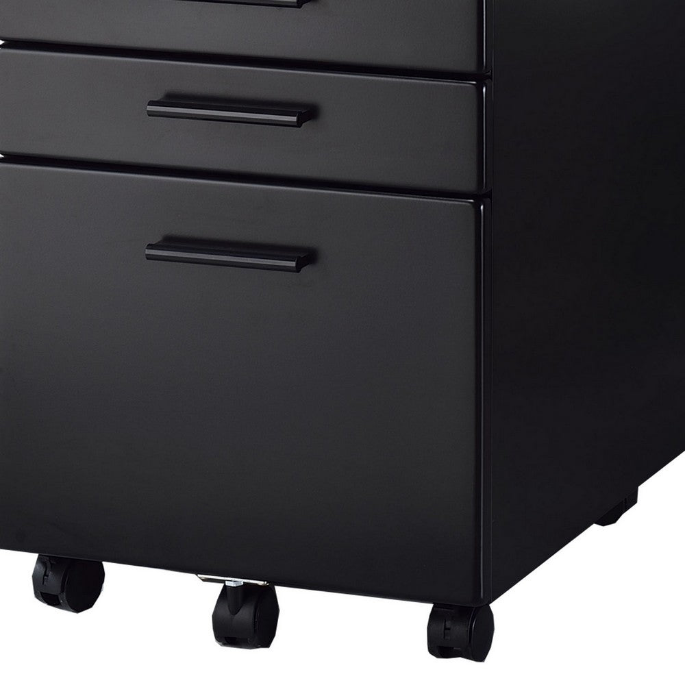 Contemporary Style File Cabinet with Lock System and Caster Support Black By Casagear Home BM209615