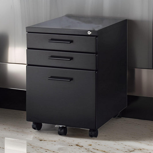 Contemporary Style File Cabinet with Lock System and Caster Support, Black By Casagear Home