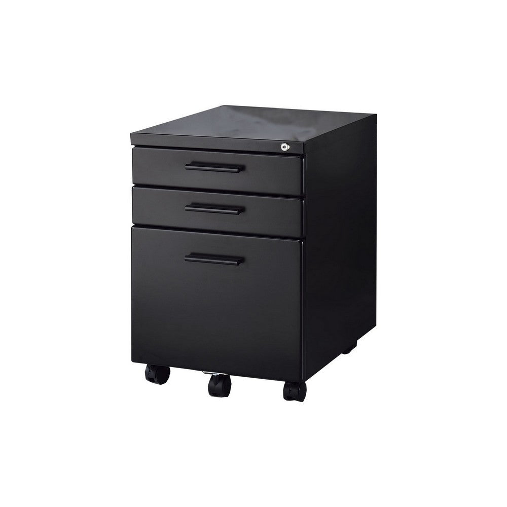 Contemporary Style File Cabinet with Lock System and Caster Support Black By Casagear Home BM209615