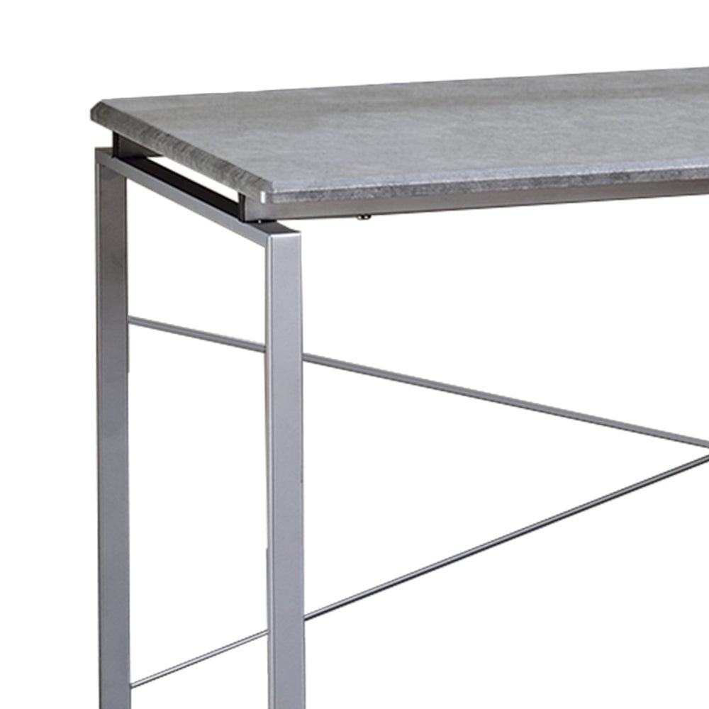 47 Sled Base Metal Table With Wooden Top Gray and Silver By Casagear Home BM209625