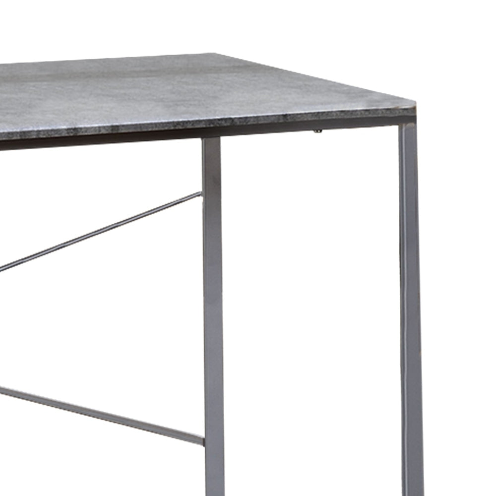 47 Sled Base Metal Table With Wooden Top Gray and Silver By Casagear Home BM209625