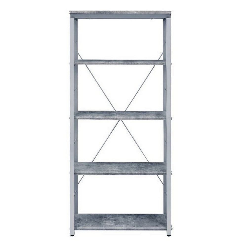 54’ 4-Shelf Bookshelf with X Back Silver and Gray By Casagear Home BM209626