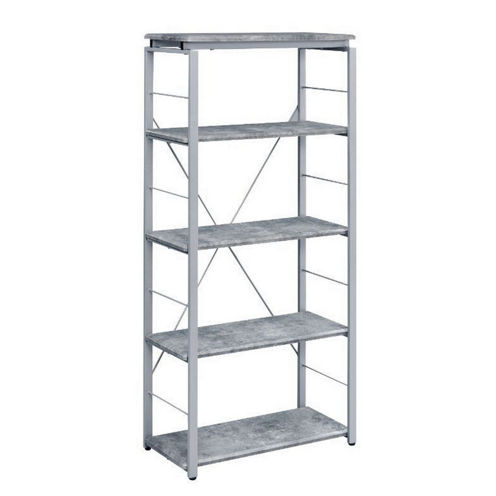 54’ 4-Shelf Bookshelf with X Back Silver and Gray By Casagear Home BM209626