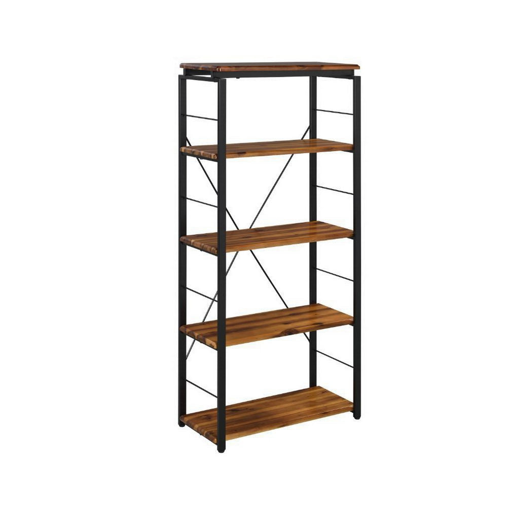 54" 4-Shelf Bookshelf with Metal Frame, Brown and Black By Casagear Home