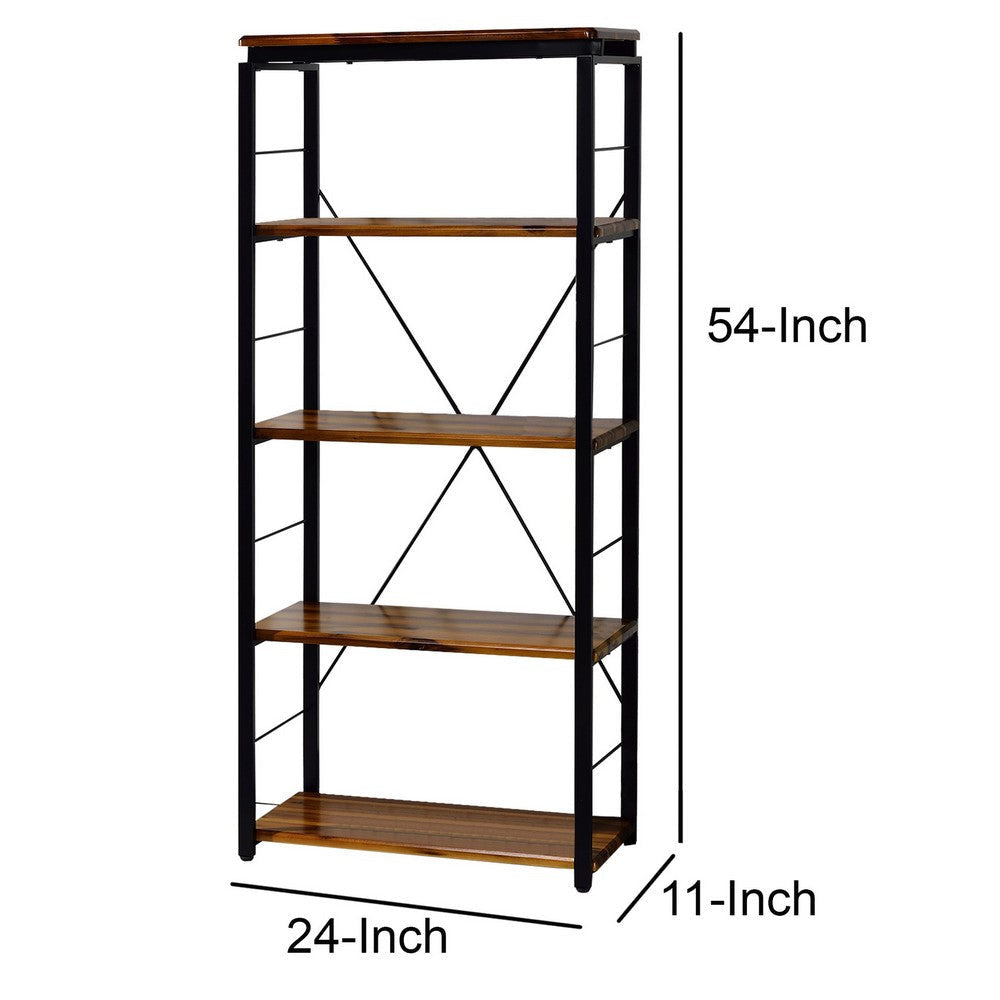 54’ 4-Shelf Bookshelf with Metal Frame Brown and Black By Casagear Home BM209629