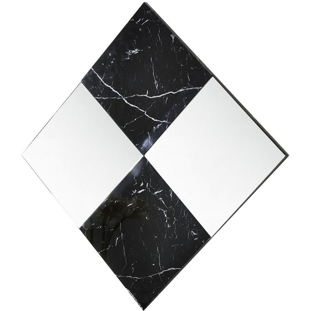 Contemporary Square Accent Wall Mirror with Faux Marble Silver and Black By Casagear Home BM209636