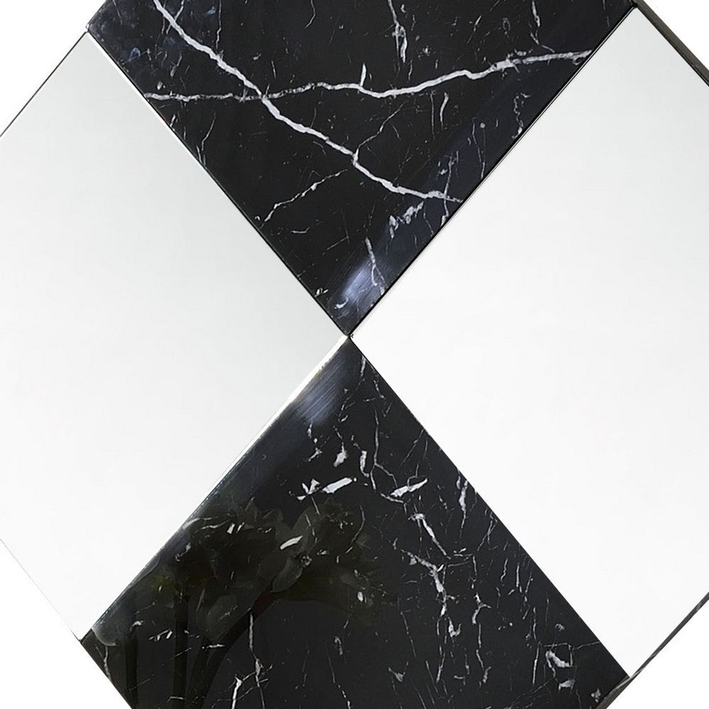 Contemporary Square Accent Wall Mirror with Faux Marble Silver and Black By Casagear Home BM209636