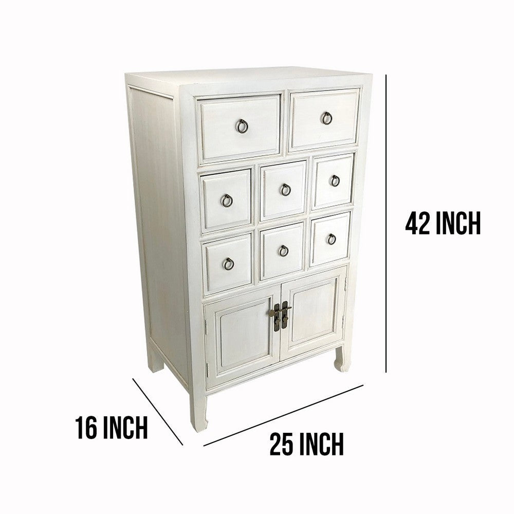 42’ 8 Drawer Wooden Chest with 2 Door Cabinet White By Casagear Home BM210154