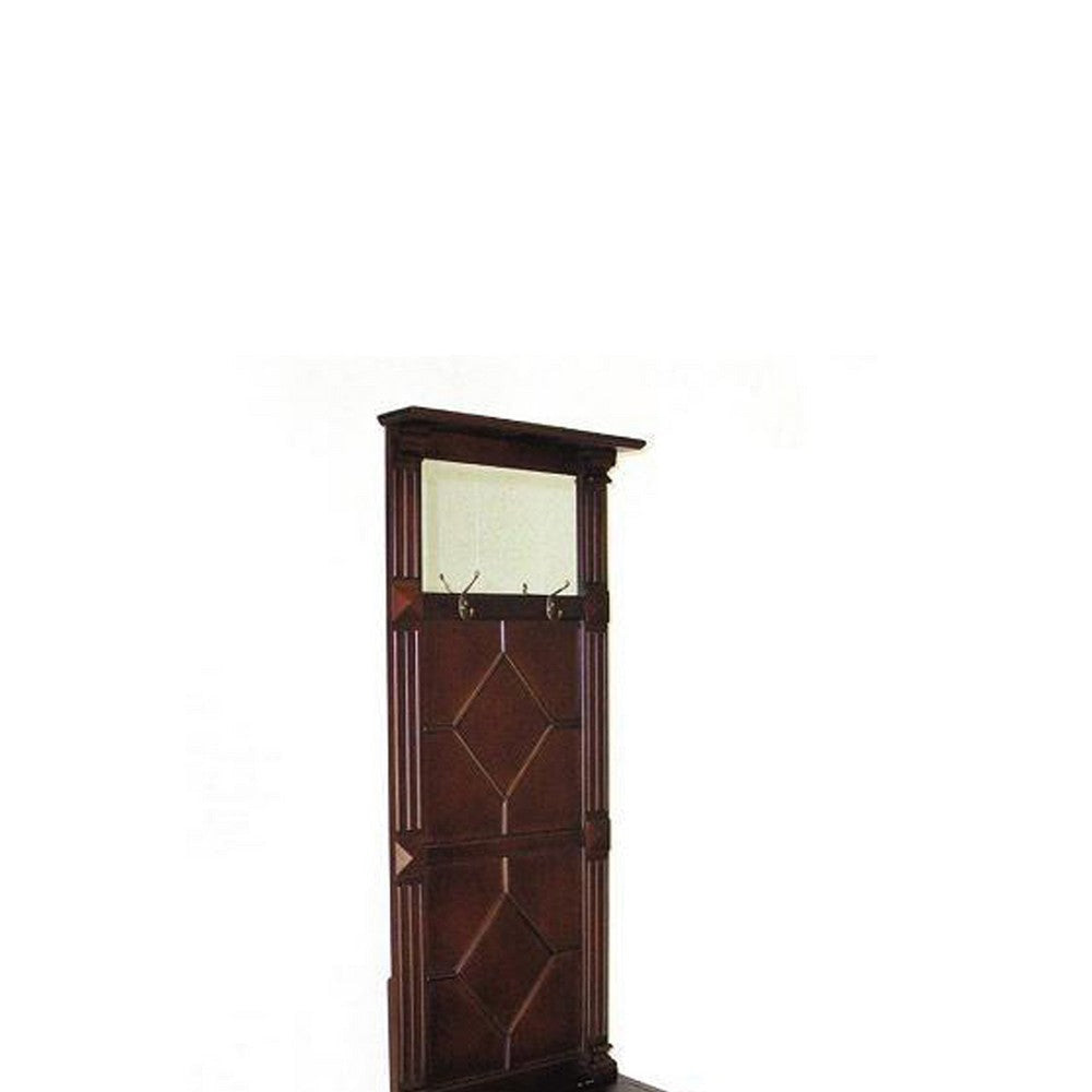 Molded Wooden Frame Hall Tree with Lift Top Box and Mirror Insert Brown By Casagear Home BM210155