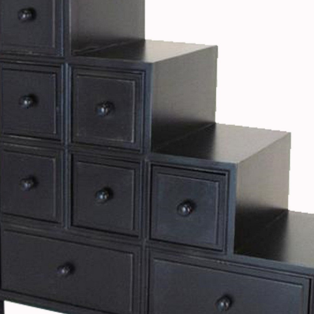 32’ 8 Drawer Wooden Reversible Step Chest Antique Black By Casagear Home BM210158