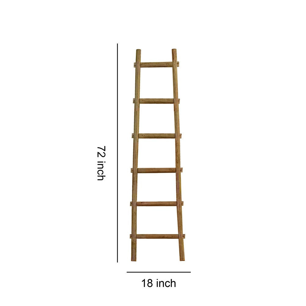 Transitional Style Wooden Decor Ladder with 6 Steps Brown By Casagear Home BM210392