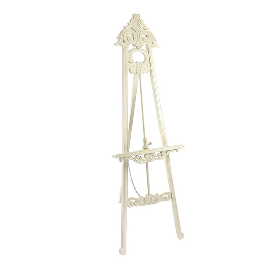 Wooden Hand Carved Tripod Easel with Back Leg Support, White By Casagear Home