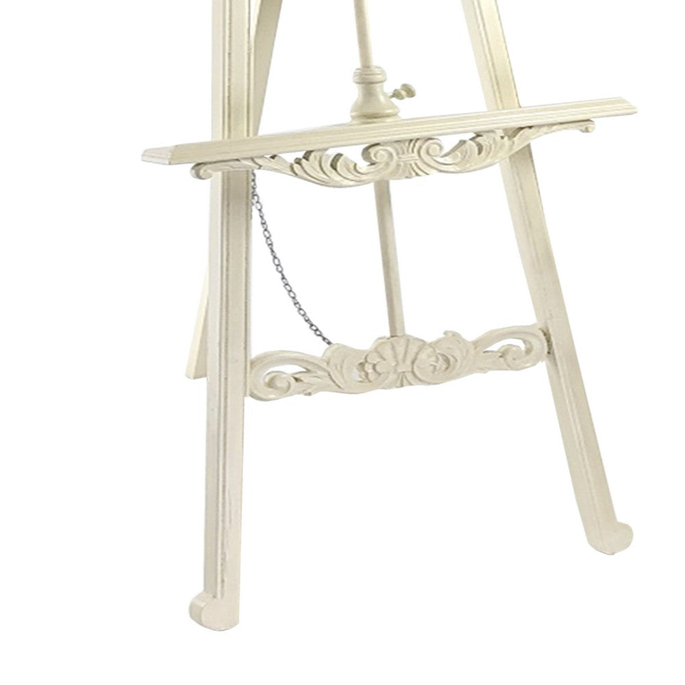 Wooden Hand Carved Tripod Easel with Back Leg Support White By Casagear Home BM210400