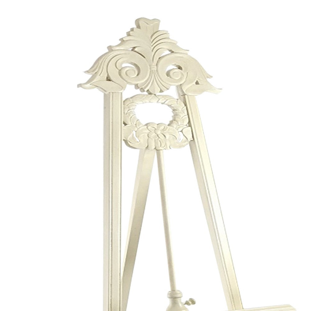 Wooden Hand Carved Tripod Easel with Back Leg Support White By Casagear Home BM210400