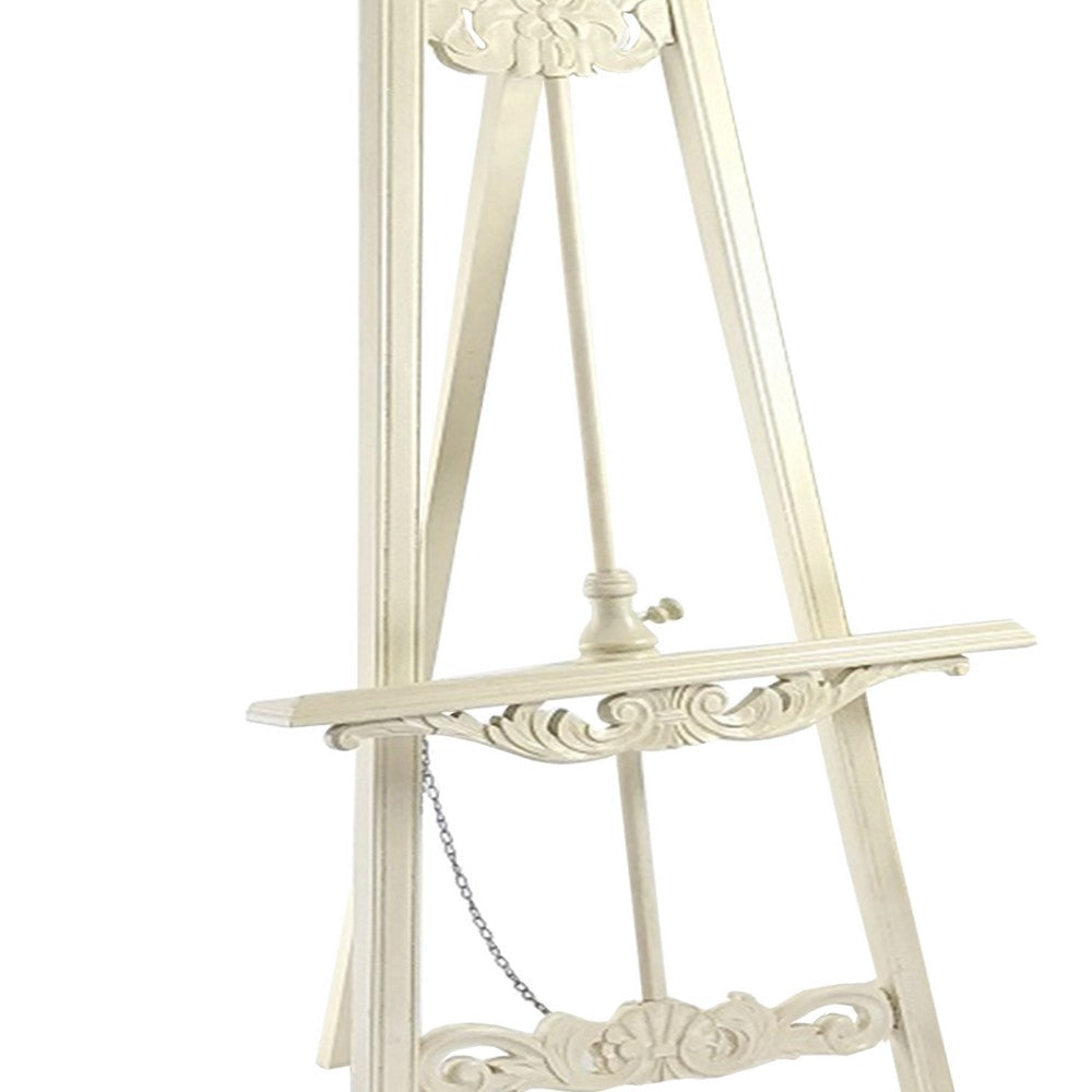 Wooden Hand Carved Tripod Easel with Back Leg Support White By Casagear Home BM210400