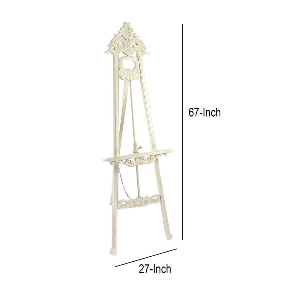 Wooden Hand Carved Tripod Easel with Back Leg Support White By Casagear Home BM210400