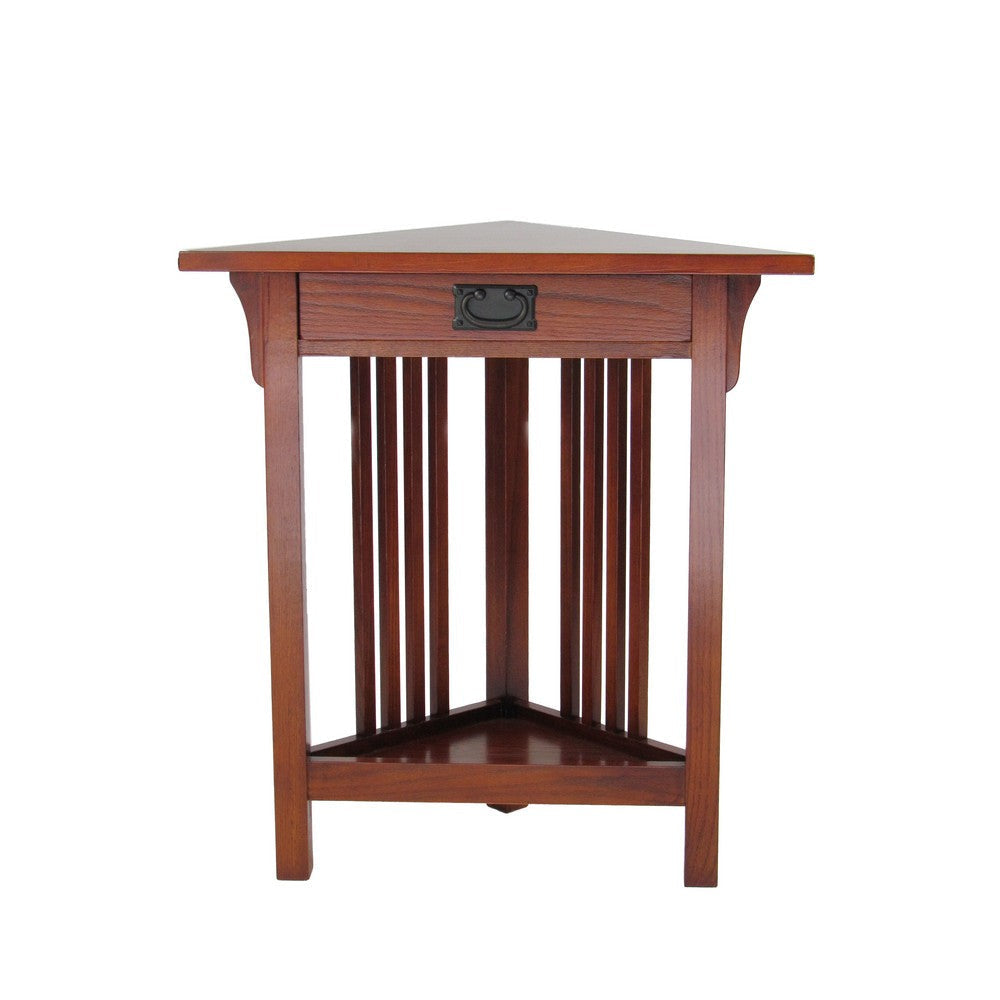 30’ 1-Drawer Triangular Corner Table with Slatted Design Brown By Casagear Home BM210424