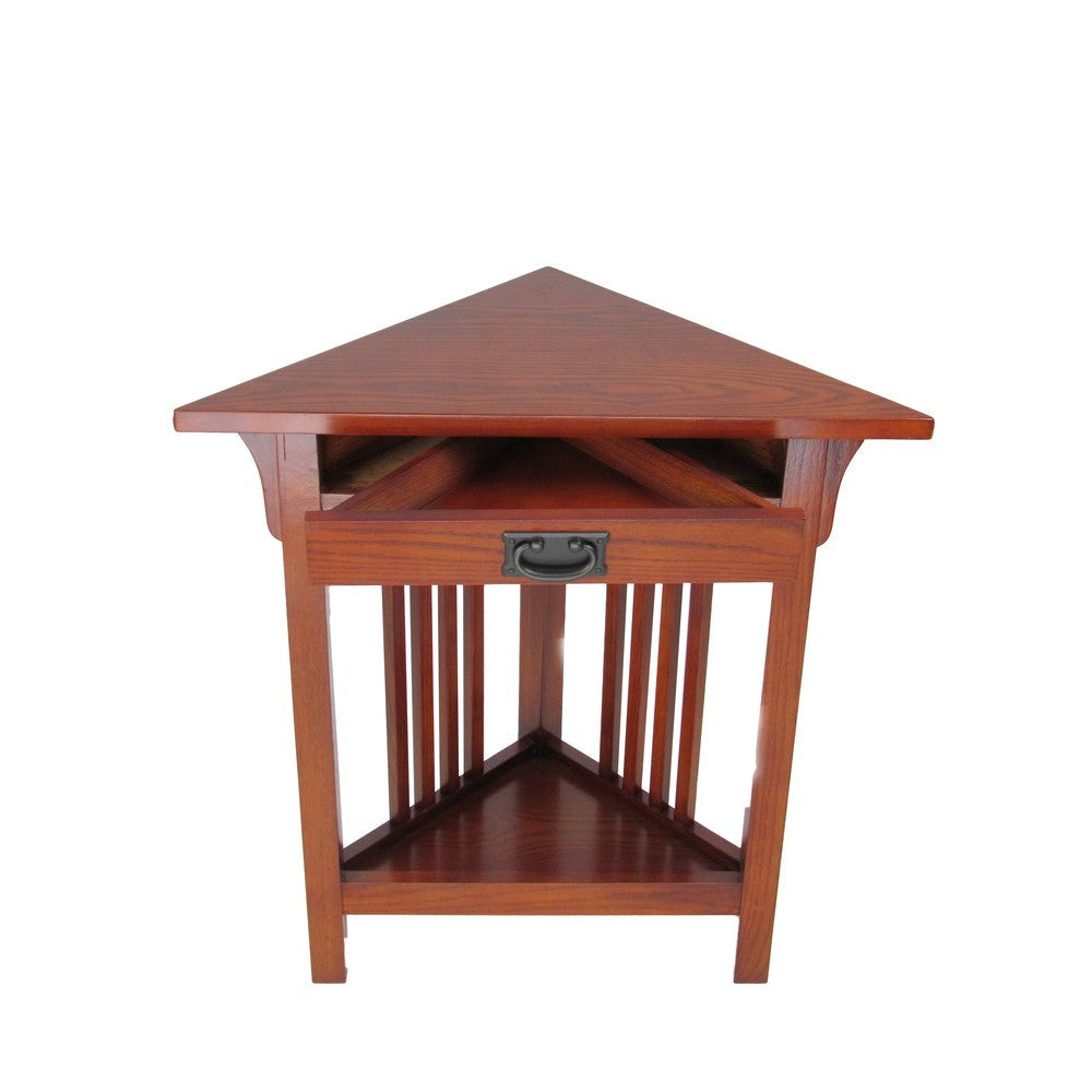 30’ 1-Drawer Triangular Corner Table with Slatted Design Brown By Casagear Home BM210424