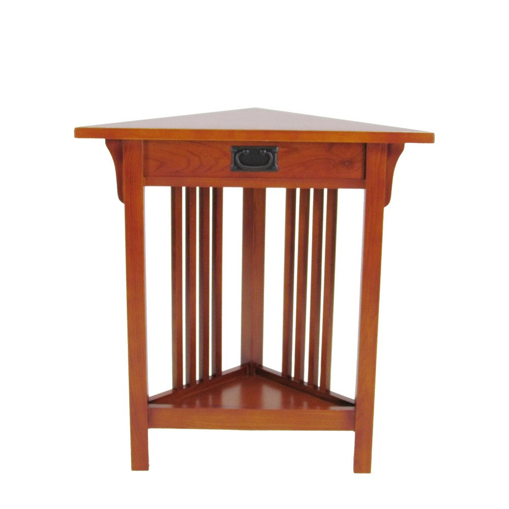 30’ 1-Drawer Triangular Corner Table with Slatted Design Brown By Casagear Home BM210424