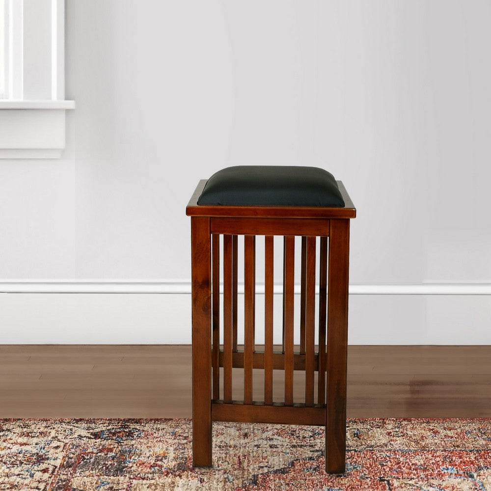 24" Slatted Design Barstool with Leatherette Seat, Oak Brown By Casagear Home