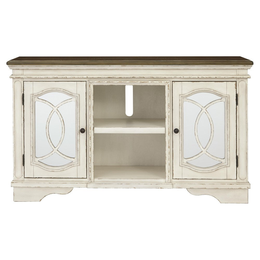 2 Cabinet Wooden TV Stand with Adjustable Shelves Large White and Brown By Casagear Home BM210626