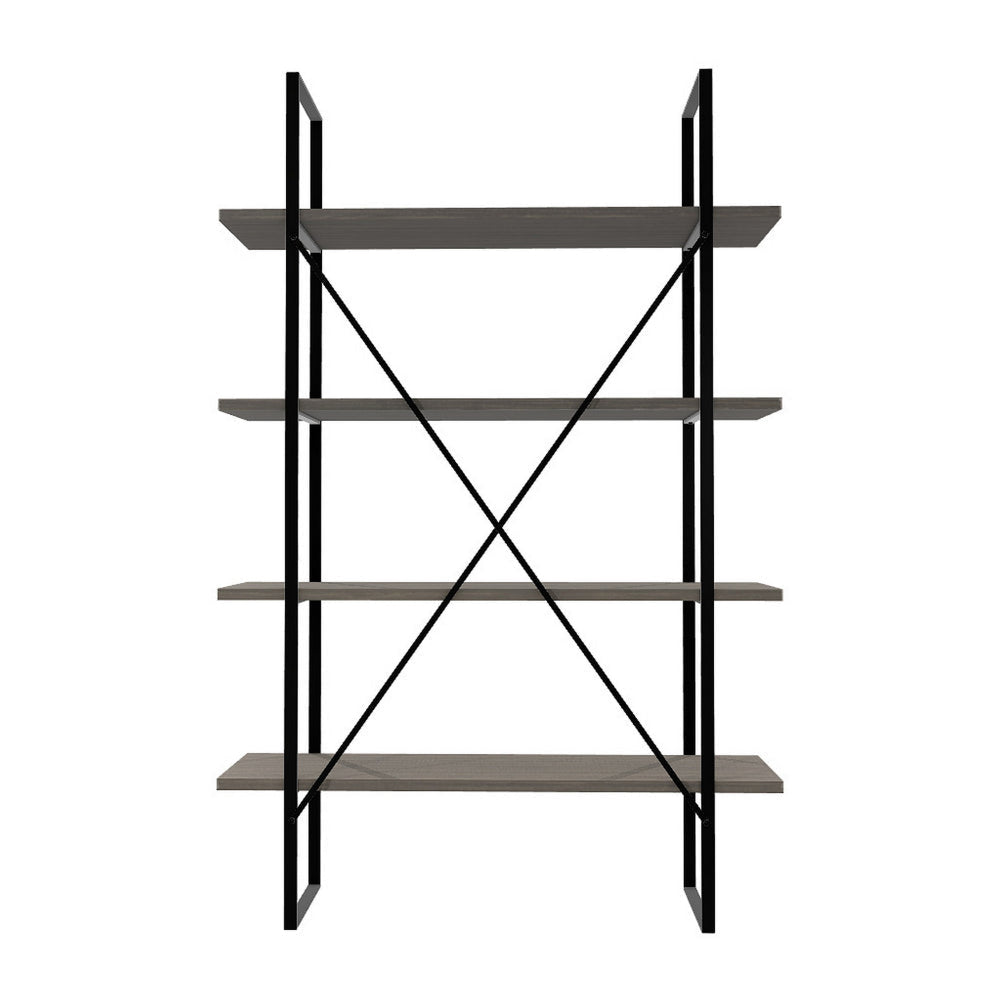 72’ 4-Tier Bookcase with X-Back Support Black and Gray By Casagear Home BM210645