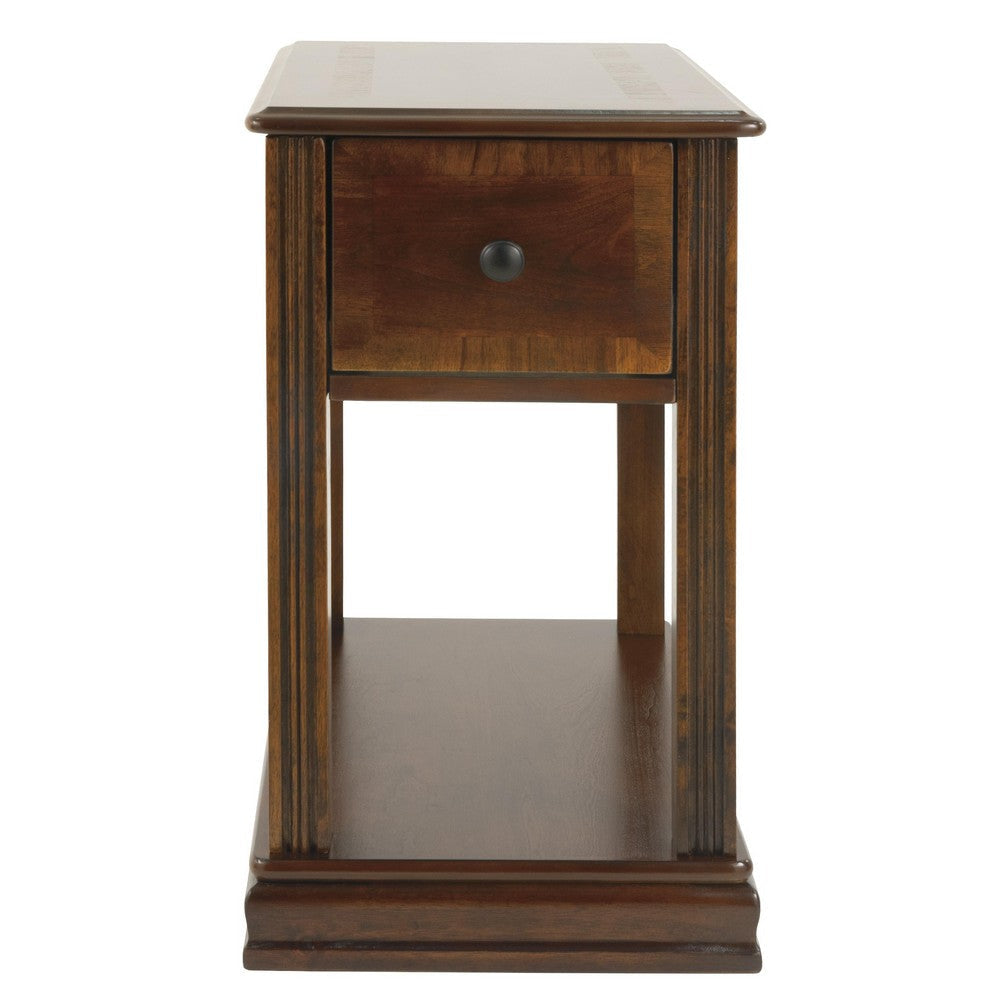 Chair Side End Table with 1 Drawer and Open Bottom Shelf Brown By Casagear Home BM210674