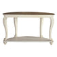 Crescent Moon Wooden Sofa Table with Engraved Details Brown and White By Casagear Home BM210700