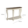 Crescent Moon Wooden Sofa Table with Engraved Details Brown and White By Casagear Home BM210700