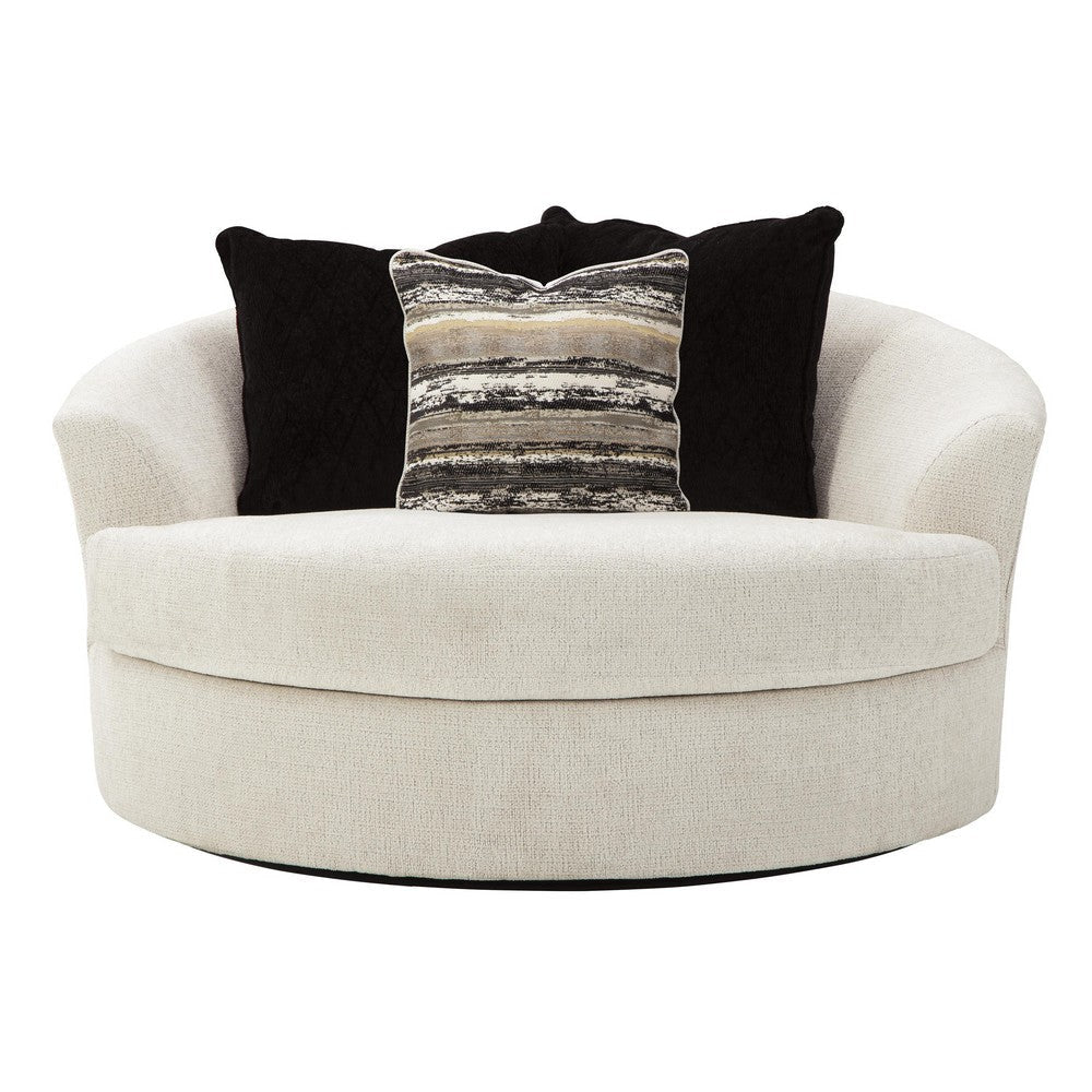 Fabric Upholstered Round Oversized Swivel Chair Off White By Casagear Home BM210744