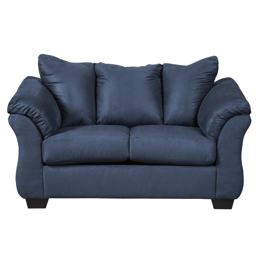 Fabric Upholstered Wooden Frame Loveseat with Pillow Armrest, Blue By Casagear Home