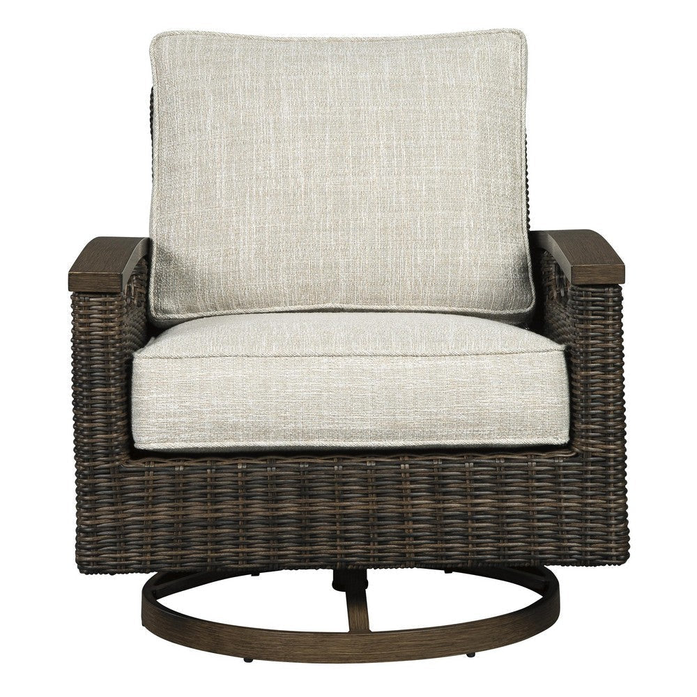 Handwoven Wicker Aluminum Swivel Lounge Chair Set of 2 Beige and Brown By Casagear Home BM210784