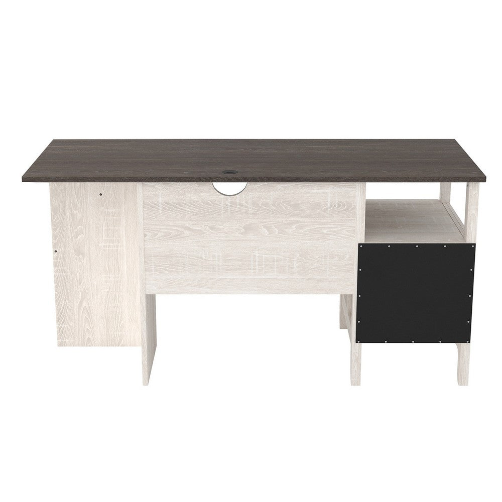 59 Inch Rectangular Home Office Wood Desk File Drawer Gray White By Casagear Home BM210794